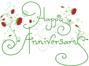 Royalty Free Clipart Image of an Anniversary Greeting With Flourishes and Flowers