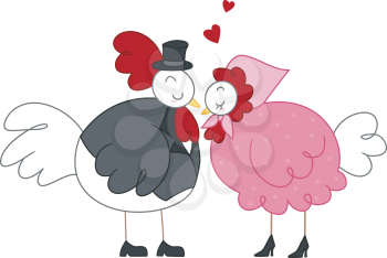Royalty Free Clipart Image of Two Chickens in Love