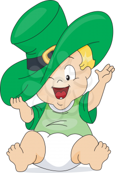 Royalty Free Clipart Image of a Baby in an Irish Hat