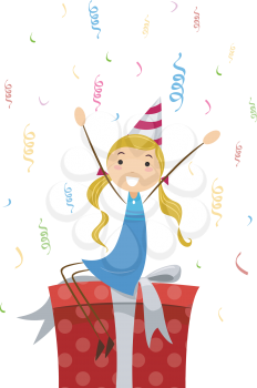 Royalty Free Clipart Image of a Girl on a Gift