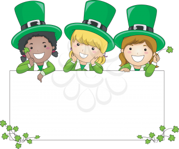 Royalty Free Clipart Image of Irish Kids Holding a Banner