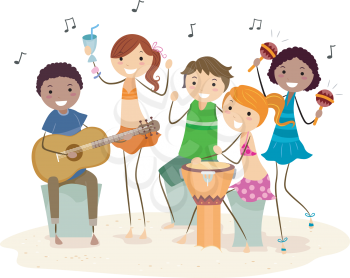 Royalty Free Clipart Image of Friends at a Beach Party