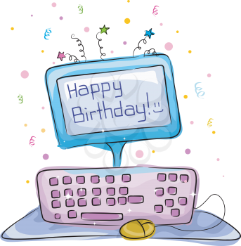 Royalty Free Clipart Image of a Computer Theme Birthday Cake