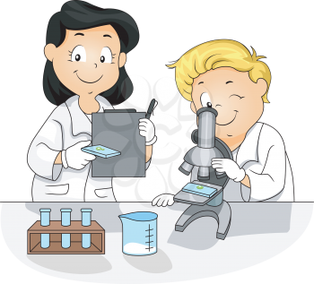 Illustration of Kids Using a Microscope