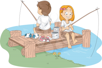 Illustration of Kids Fishing
