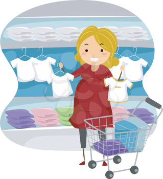 Illustration of a Mother-to-be Shopping for Baby Clothes