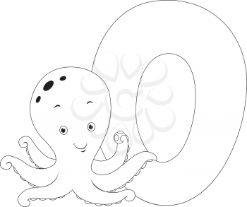 Coloring Page Illustration Featuring an Octopus