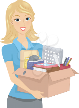 Illustration of a Girl Carrying a Donation Box or Box Full of Office Supplies