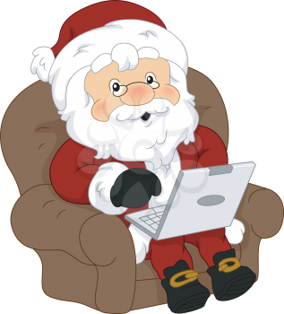 Illustration of Santa Claus Using a Laptop