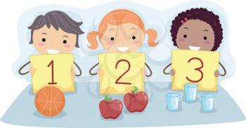 Illustration of Kids Holding Flash Cards with Numbers
