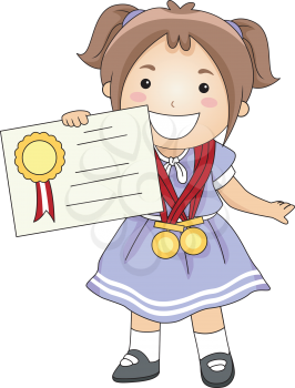 Illustration of a Kid Holding a Certificate