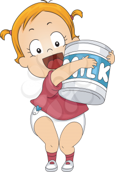 Illustration of a Baby Holding a Large Can of Milk