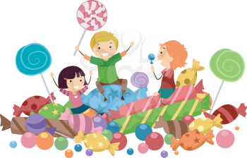 Illustration of Kids Surrounded by Candies