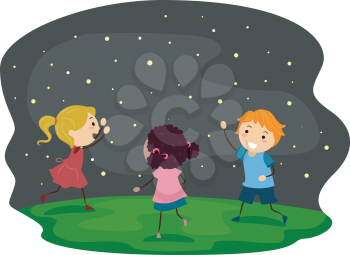 Illustration of Kids Chasing Fireflies
