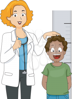 Illustration of a Kid with His Height Being Measured