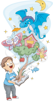 Illustration of a Kid Holding a Pop Up Book
