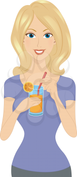 Illustration of a Girl Holding a Glass of Juice