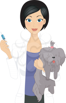 Illustration of a Vet About to Give a Dog a Shot
