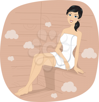 Illustration of a Girl in a Sauna