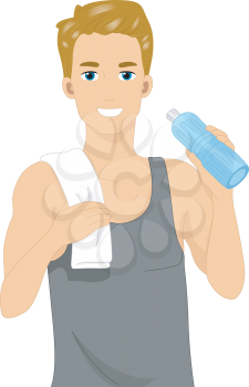 Illustration of a Man Drinking Bottled Water