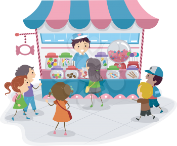 Illustration of Kids Heading to a Candy Store