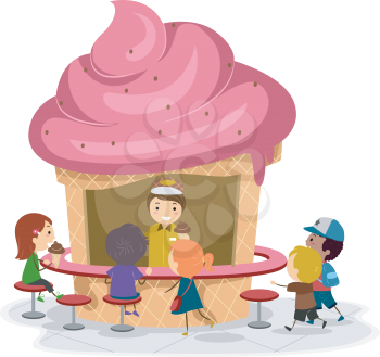 Illustration of Kids Gathered Around an Ice Cream Stall