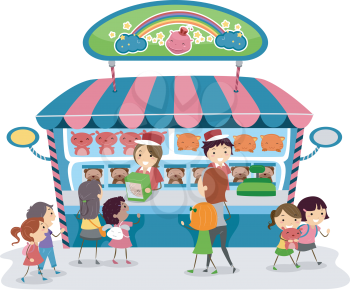 Illustration of Kids Buying Souvenirs from a Toy Store