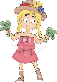 Illustration of a Girl Holding Spinach 