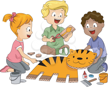 Illustration of Kids Practicing Paper Craft