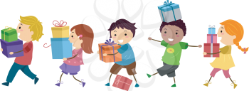 Illustration of Kids Carrying Gifts