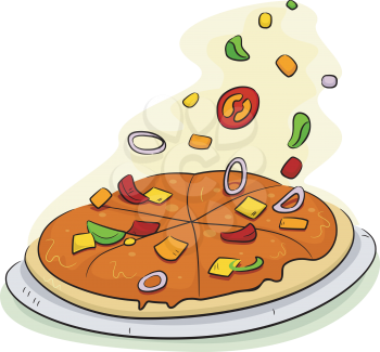 Illustration of a Pizza Being Filled with Toppings