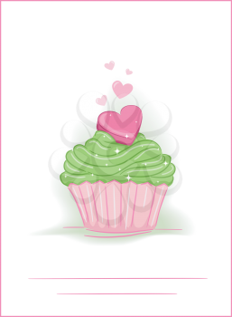 Greeting Card Illustration Featuring a Cupcake with a Heart on Top
