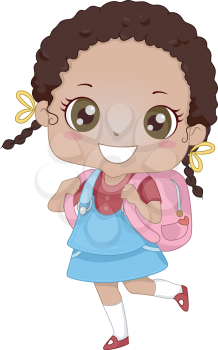 Illustration of an African-American Schoolgirl Carrying a Backpack