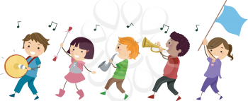 Illustration of a Marching Band Composed of Kids