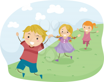 Illustration of Kids Running Downhill