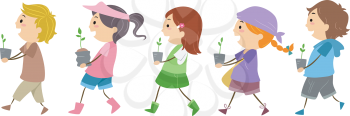 Illustration of Kids Carrying Seedlings