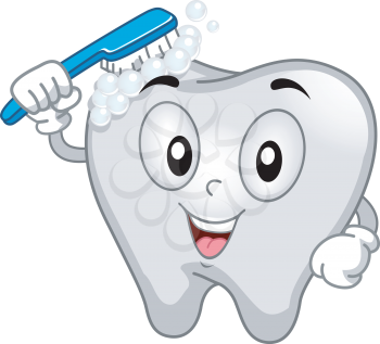 Mascot Illustration Featuring a Tooth Brushing Itself