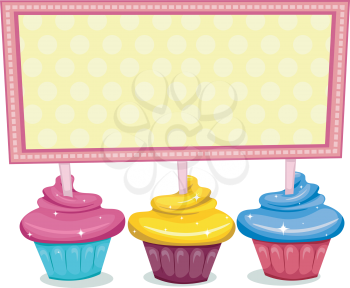Illustration of a Board Sitting on Cupcakes