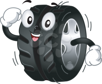 Mascot Illustration Featuring a Running/Rolling Tire