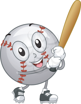 Illustration of a Baseball Mascot Holding a Bat