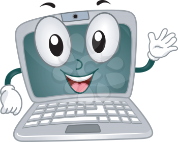 Illustration of a Laptop Mascot Waving Happily