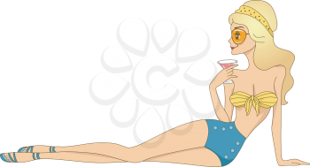 Header Illustration Featuring a Retro Woman Holding a Cocktail for Header or Corner