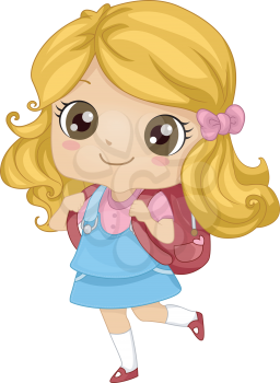 Illustration Featuring a Girl Carrying a Backpack