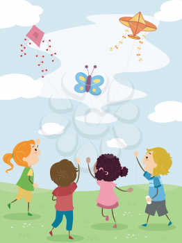 Illustration of Kids Flying Kites