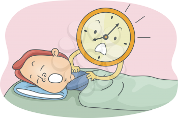 Illustration of an Alarm Clock Waking a Man Up