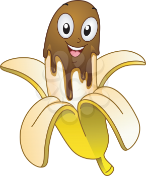 Mascot Illustration Featuring a Banana Covered in Chocolate