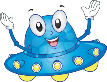 Mascot Illustration Featuring a Spaceship with its Arms Raised