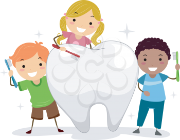 Illustration of Kids Brushing a Tooth