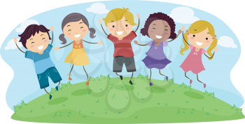 Illustration of Kids Jumping with Glee