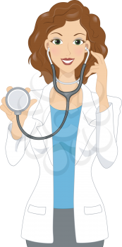 Illustration of a Female Doctor Holding a Stethoscope